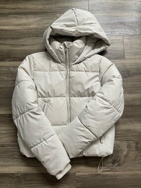 Zara Off-White Hooded Puffer Jacket
